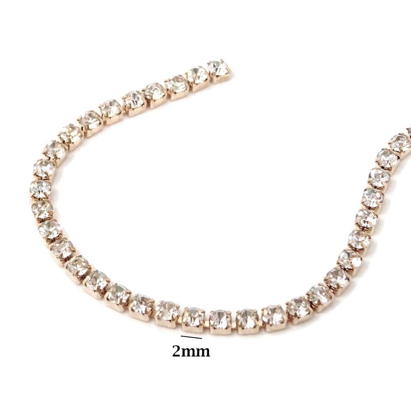 yueton 11 Yards 2MM Crystal Rhinestone Close Chain Trimming Claw Chain Jewelry Crafts DIY Rose Golden Base - Image 3